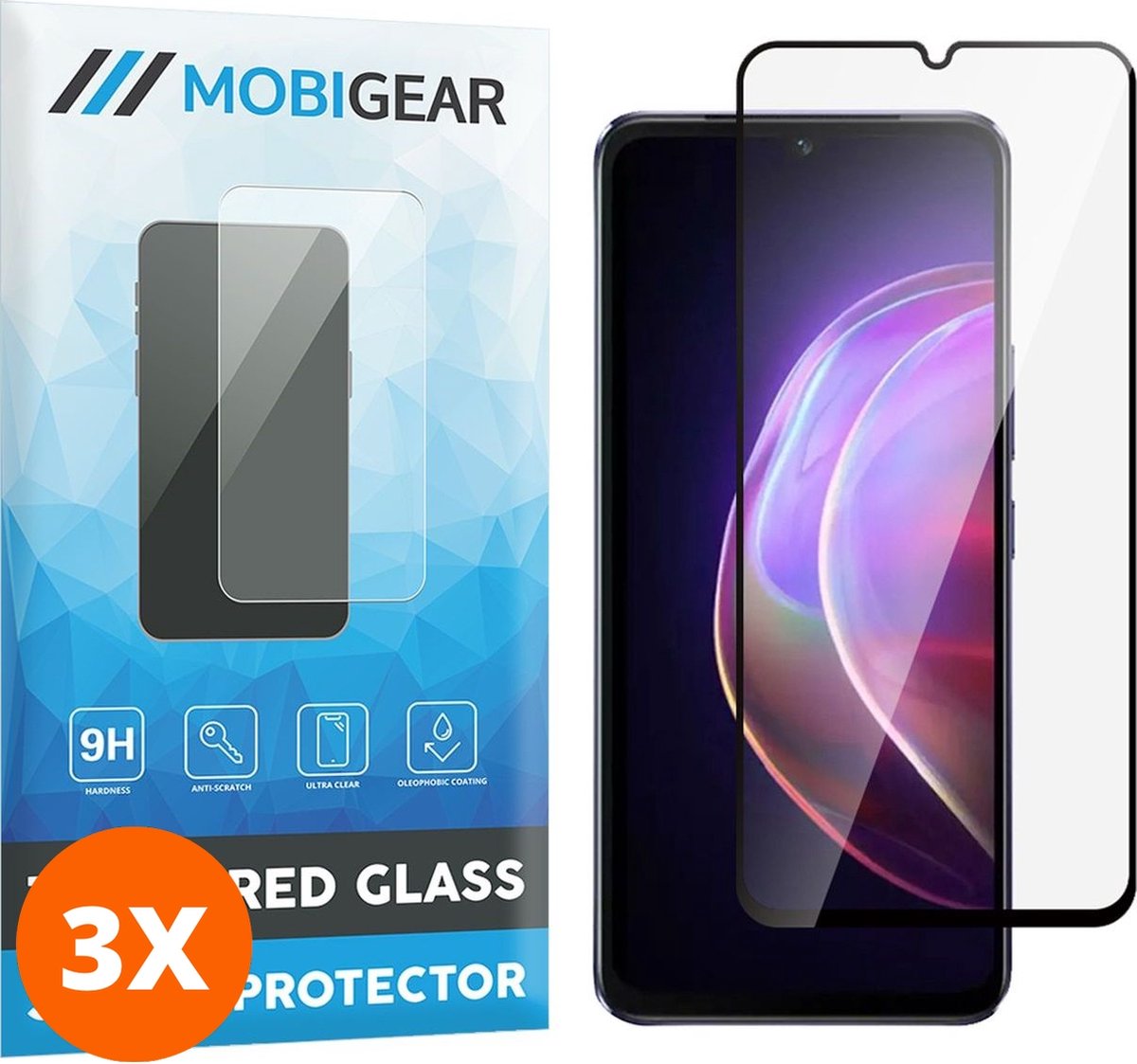 Mobigear Screenprotector geschikt voor Vivo V21 Glazen | Mobigear Premium Screenprotector - Case Friendly - Zwart (3-Pack)