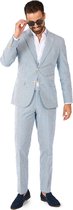 OppoSuits Daily Seer Sucker - Casual Heren Pak - Casual Chic Outfit - Inclusief Pantalon en Blazer - Blauw - Maat: EU 48