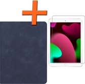 Hoes Geschikt voor iPad 10.2 2020 Hoesje Book Case Luxe Cover Hoes Met Uitsparing Geschikt voor Apple Pencil Met Screenprotector - Hoesje Geschikt voor iPad 8 Hoes - Donkerblauw