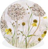 Wandcirkel - Bloemen - Waterverf - Planten - Natuur - Muurcirkel - Ronde schilderijen - Ronde wanddecoratie - Wanddecoratie cirkel - ⌀ 30 cm - Woonkamer - Kamerdecoratie