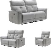 Elektrische relax-3- en -2-zitsbank en -fauteuil van grijze stof BENJAMIN L 202 cm x H 103 cm x D 92 cm