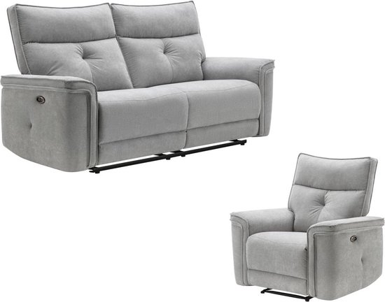 Canapé relax électrique 3 places et fauteuil en tissu gris BENJAMIN L 202  cm x H 103... | bol