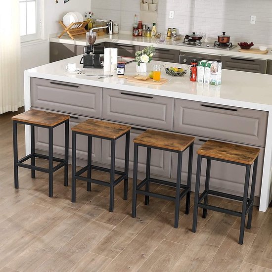 VASAGLE ALINRU tabouret de bar lot de 2, tabourets de bar, chaises de cuisine au design industriel, avec repose-pieds, 40 x 30 x 65 cm, pour cuisine, salon, cave de fête, vintage marron-noir