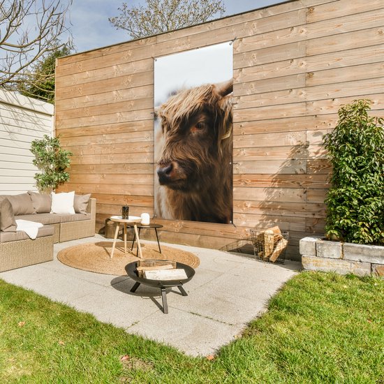 Décoration murale murale d'extérieur Scottish Highlander - Animaux - Cornes - 80x160 cm - Toile de jardin