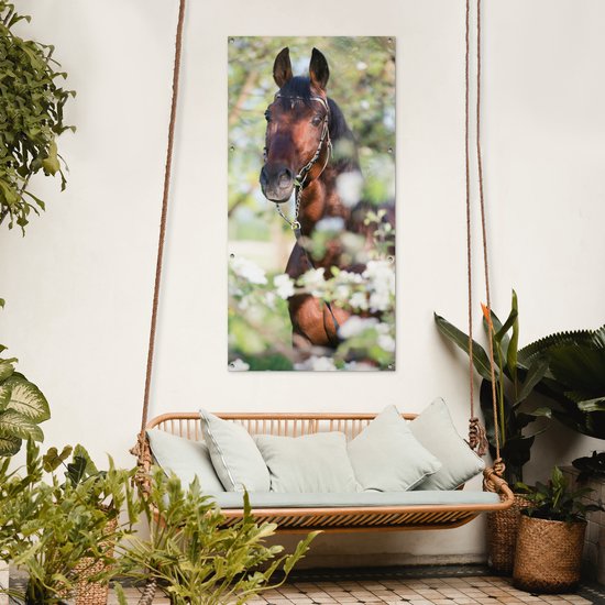 Décoration murale murale d'extérieur Cheval - Fleur - Printemps - 80x160 cm