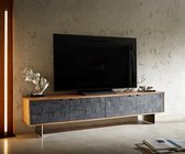 TV-meubel Teele acacia leisteen natuur 200 cm 4 deuren poot zwevend roestvrij staal