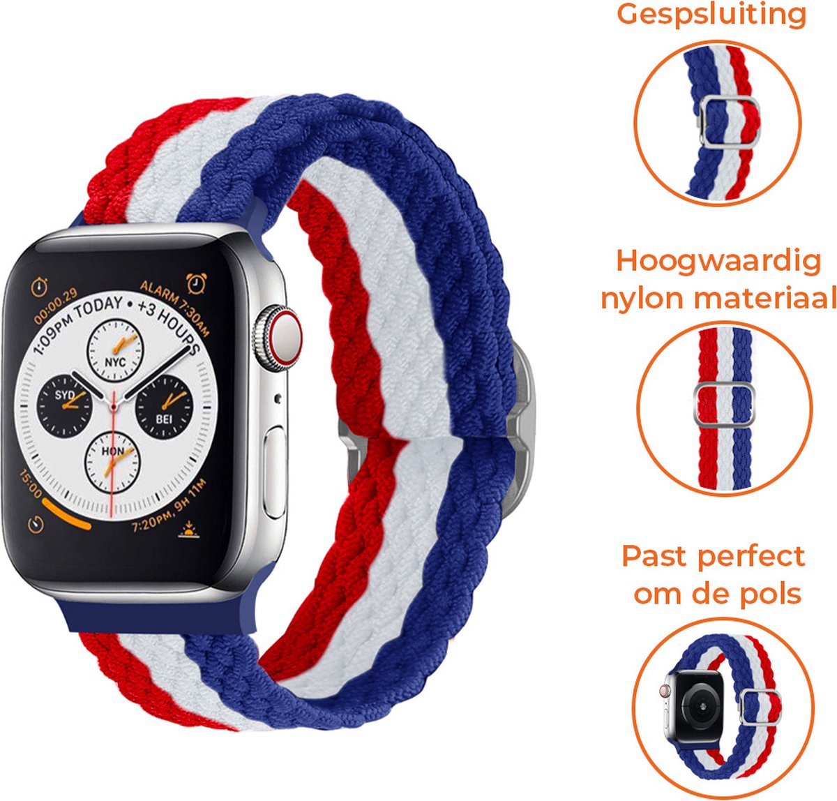 Bracelet Apple Watch nylon tissé réglable (bleu