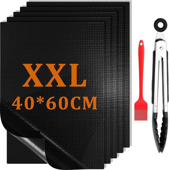 BBQgrillmat voor gasgrill, 5delige set, 40 x 60 cm, antiaanbaklaag