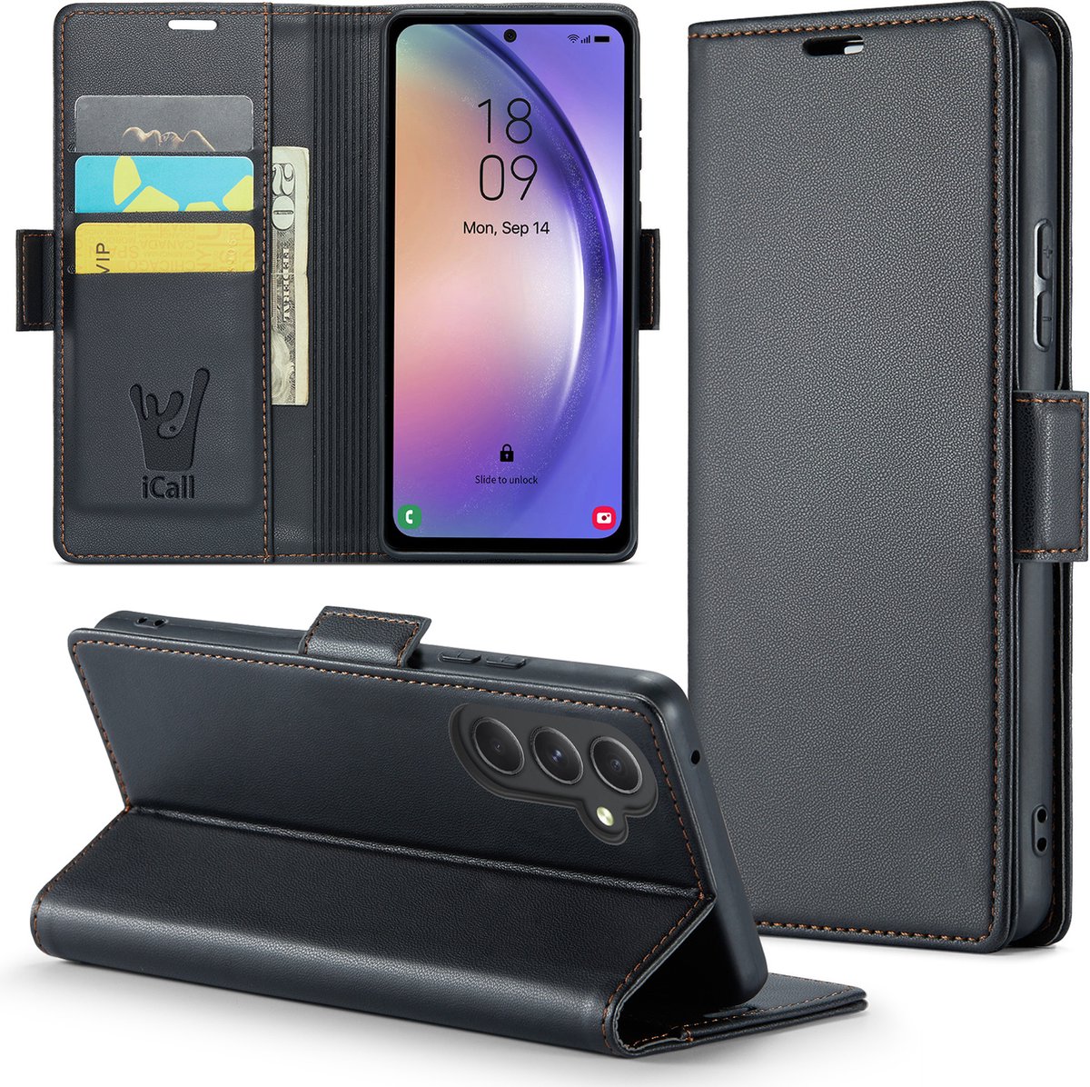 Hoesje geschikt voor Samsung Galaxy A54 - HyperCase Book Cover Kunstleer Zwart