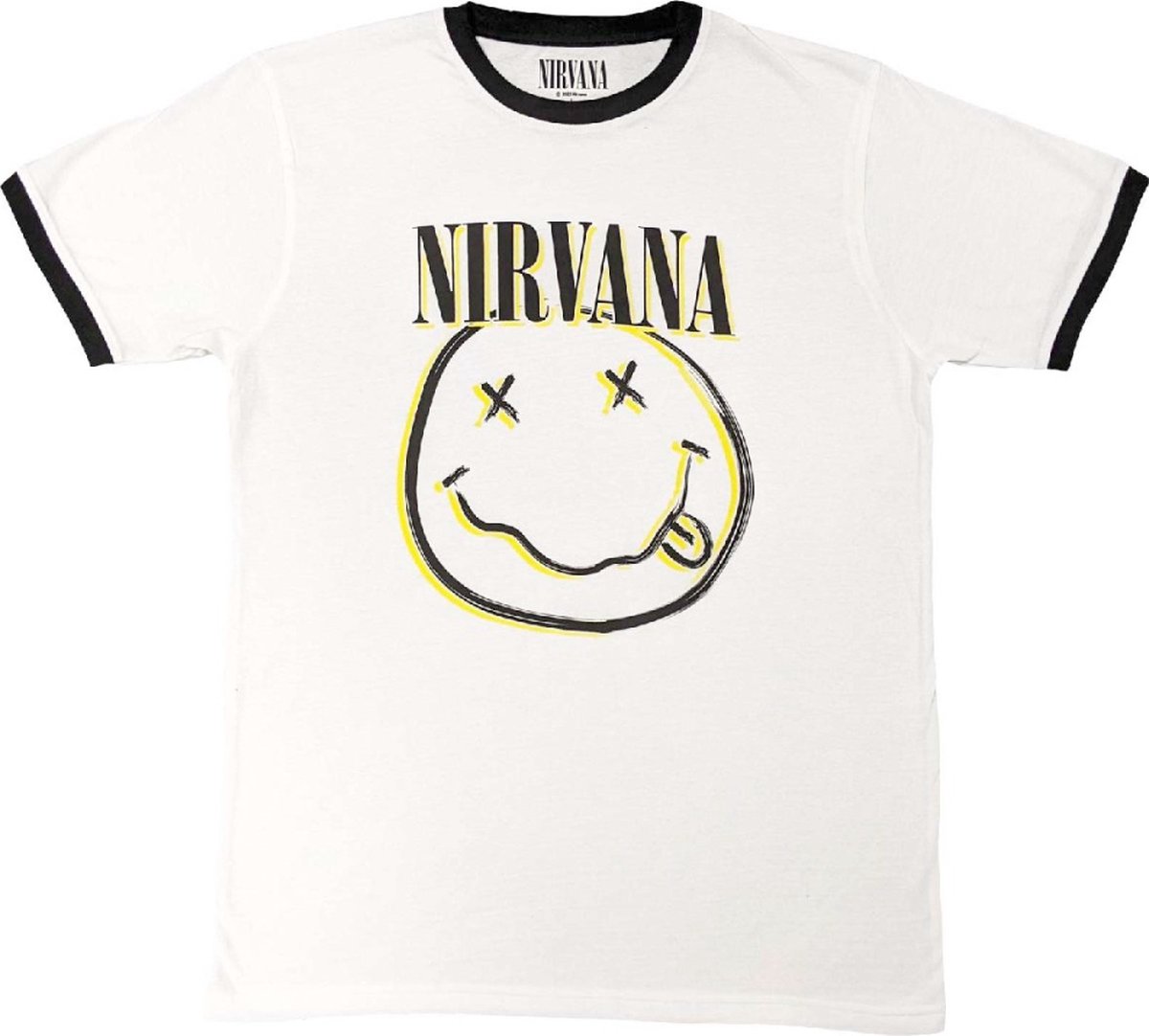 Nirvana - Double Happy Face Heren T-shirt - L - Wit