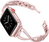 Elegante metalen band met diamantjes - Roze - Geschikt voor Apple Watch 38mm - 40mm - 41mm - Girl Bling slanke metaal RVS dames armband - Voor iWatch Series 9/8/7/6/SE/5/4/3/2/1 kleine modellen