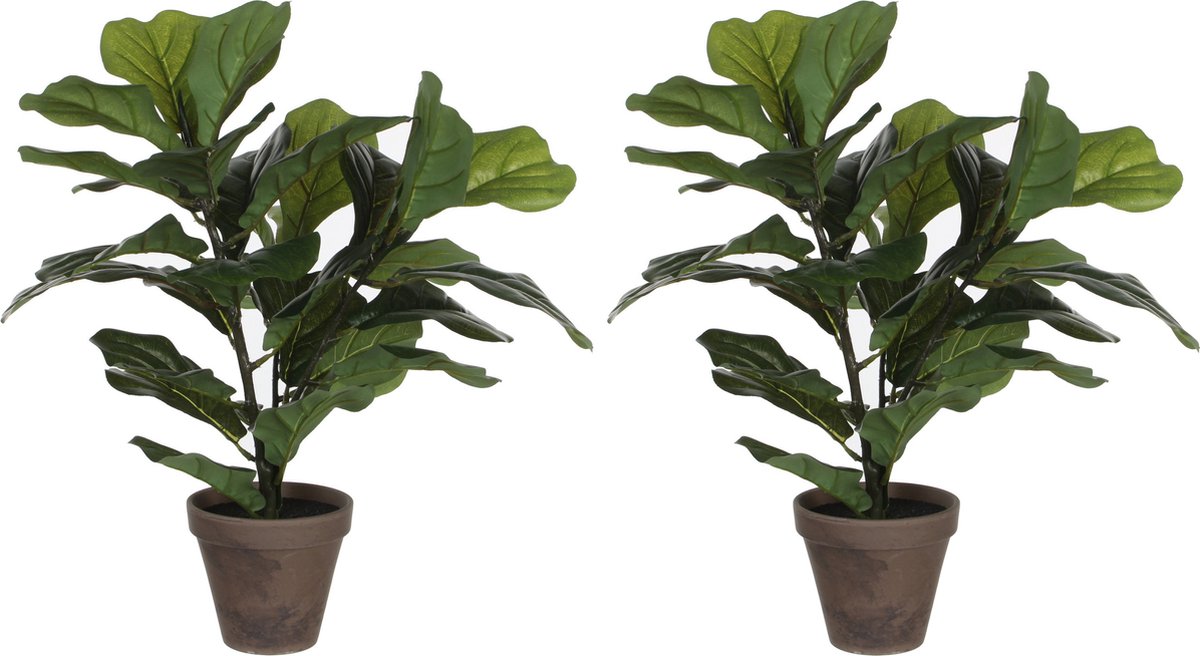 Mica Decorations Kunstplant Ficus - 2x stuks - Lyrate - 45 cm - groen - voor binnen - kunstplanten met pot