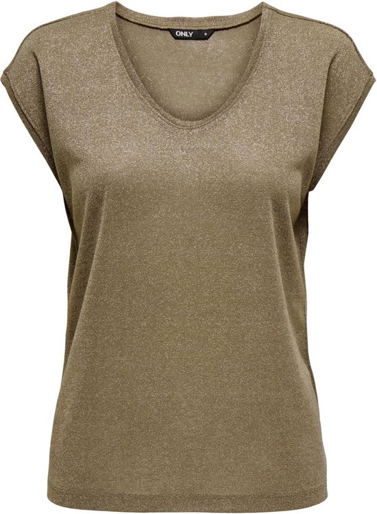 ONLY ONLSILVERY S/S V NECK LUREX T-shirt JRS NOOS Dames T-shirt - Maat M