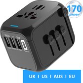 MethoBrick Reisstekker - Wereldstekker Universeel voor 170+ Landen, inclusief Engeland (UK), Amerika (USA) en Italië – 3 USB Poorten met USB-C, Type A en Type G
