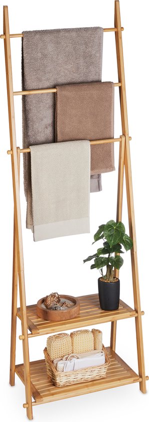 Relaxdays handdoekenrek - 3 stangen - staande handdoekhouder - badkamerrek - bamboe