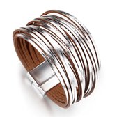 Bracelet Sorprese - Argent - bracelet wrap - bracelet femme - kaki - cuir - cadeau - Modèle D