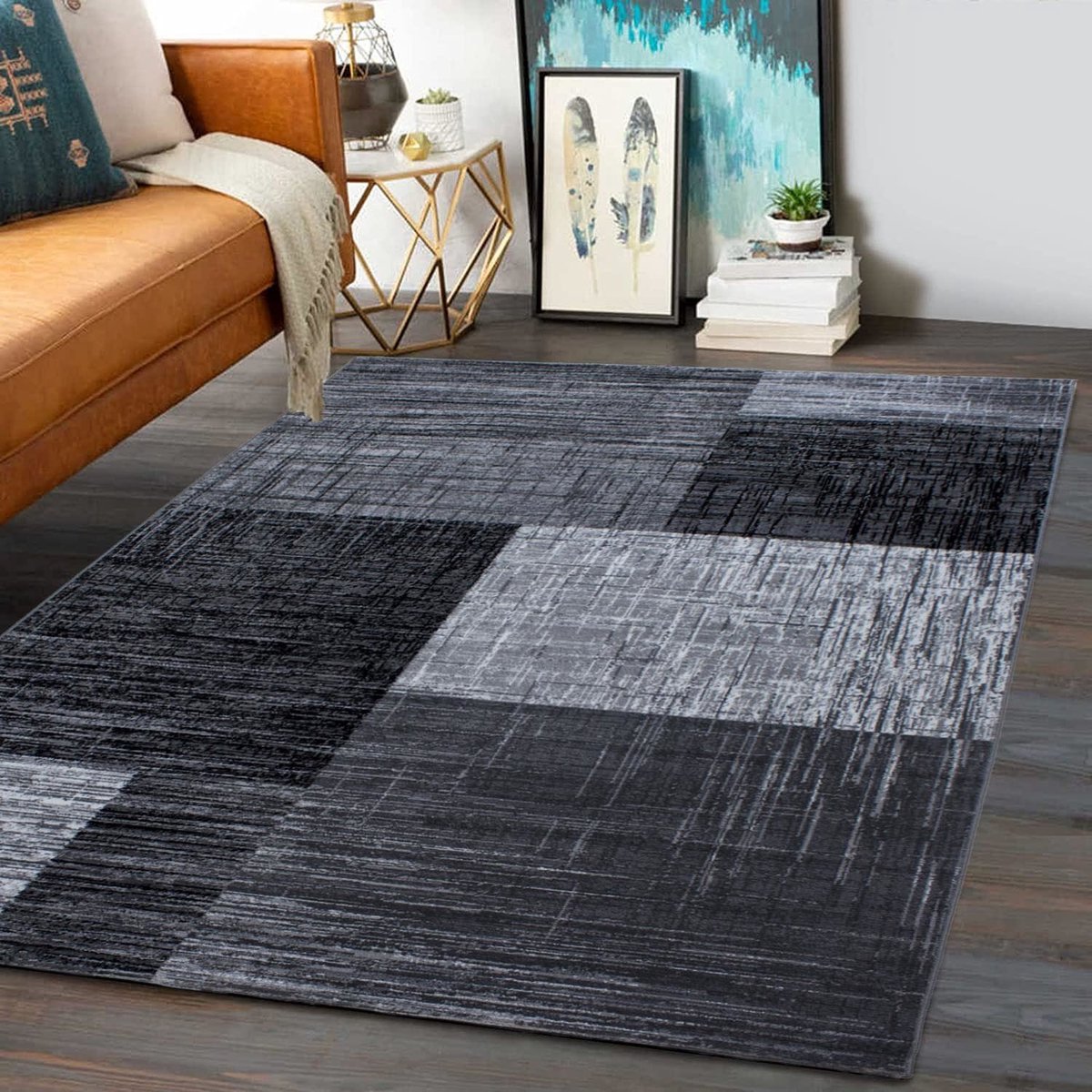 flycarpets Marlon Vloerkleed Geblokt - Laagpolig - Grijs / Zwart - 240x340 cm