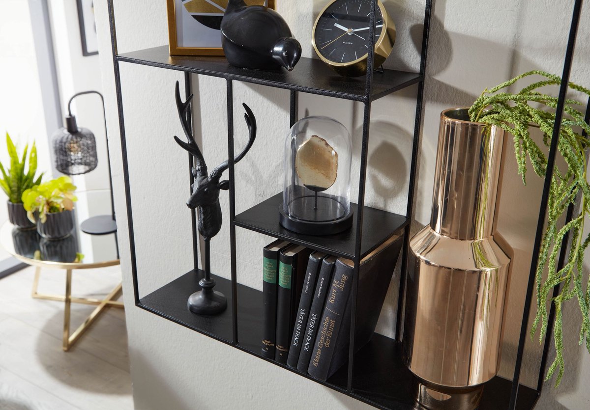 Rootz Shelf 68x68x17 cm Iron Hanging Shelf Zwart Modern Floating