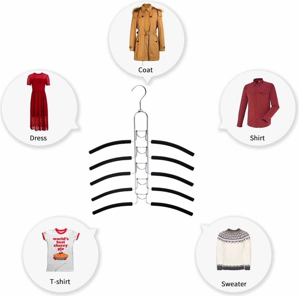 Berlona Kledinghangers Set - 10st Wit Met Zijhaken & Broekrek, Super Dun (8mm) Voor Meer Kastruimte