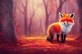 Fotobehang Woodland Fox In Autumn, Created With Ai, Artificial Intelligence - Vliesbehang - 312 x 219 cm