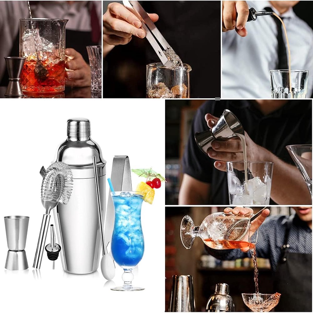 Set à cocktail, Set de Mix à cocktail en acier inoxydable avec shaker à  cocktail de