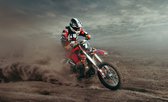 Fotobehang Motorcrosser In De Woestijn - Vliesbehang - 254 x 184 cm