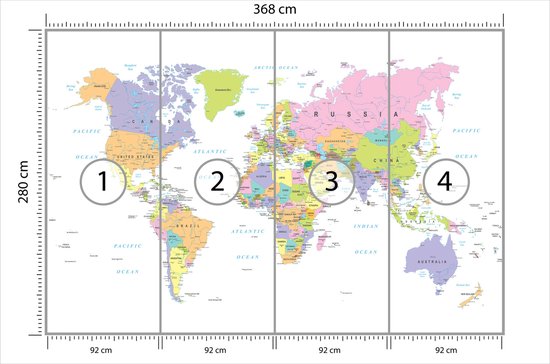 Fotobehang Wereldkaart - Vliesbehang - 368 x 280 cm