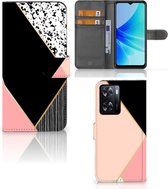 GSM Hoesje PPO A57 | A57s | A77 4G Bookcase Black Pink Shapes