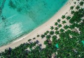 Fotobehang - Vlies Behang - Het Tropische Strand, Palmbomen en Zee vanaf Boven - 312 x 219 cm