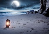 Papier peint photo intissé - Plage, mer et lune la nuit - 208 x 146 cm