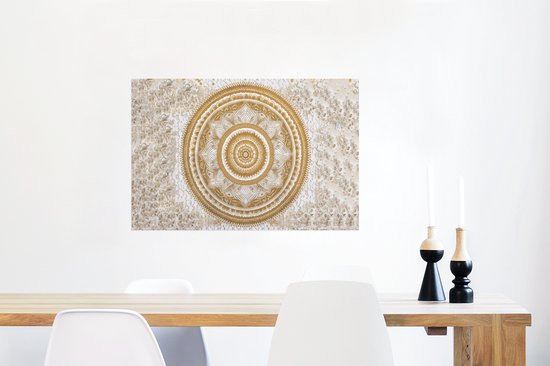Poster Mandala - Fleurs - Or - Wit - Design - 60x40 cm
