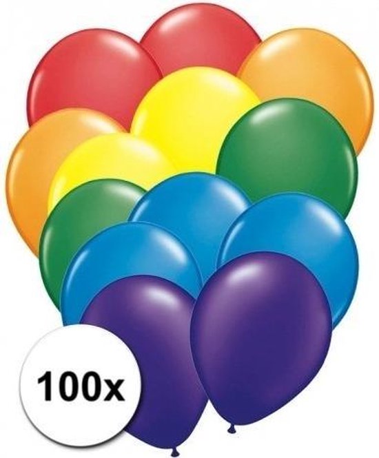 100x Regenboog kleuren ballonnen - Feestversiering - Regenboog decoratie