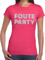 Foute Party zilveren glitter tekst t-shirt roze dames - foute party kleding L