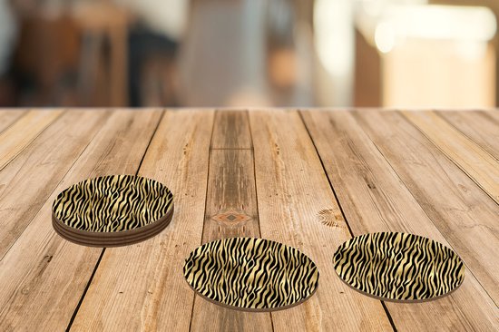 Sous-verres pour verres - Rond - Luxe - Or - Motif - 10x10 cm - Sous-verres en verre - 6 pièces