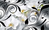Fotobehang - Vlies Behang - Zilveren Bloemenpatroon - 368 x 254 cm
