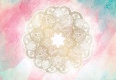 Fotobehang - Vlies Behang - Gouden Mandala op Pastelkleuren Achtergrond - 312 x 219 cm