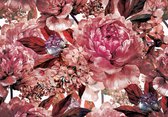 Fotobehang - Vlies Behang - Bloemenkunst - Pioenrozen in het Rood - 254 x 184 cm