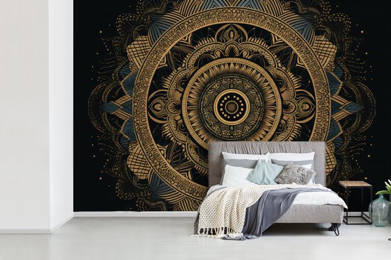 Behang - Fotobehang Mandala - Goud - Bohemian - Luxe - Breedte 525 cm x hoogte 350 cm