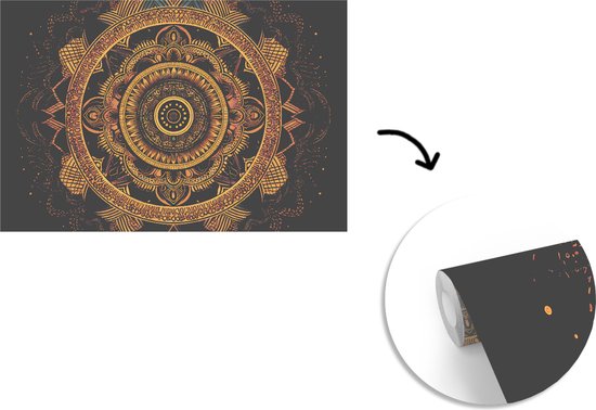 Behang - Fotobehang Mandala - Goud - Bohemian - Luxe - Breedte 525 cm x hoogte 350 cm