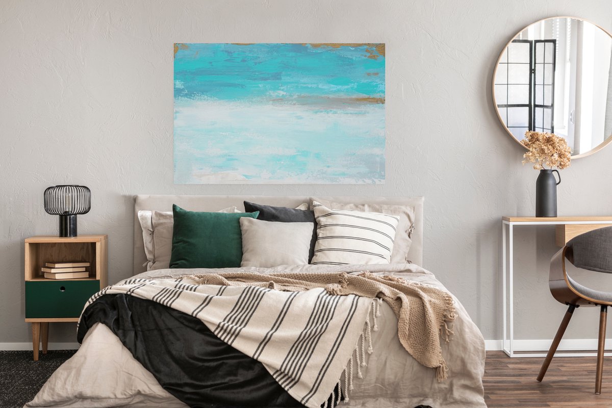 Poster Verf - Blauw - Wit - Kunst - 120x80 cm