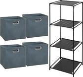 Storage Solutions Opbergrek Smartrack - met 4x mandjes stof - grijsblauw - 34 x 104 cm