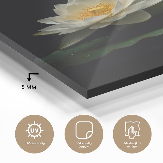 MuchoWow® Peinture sur verre 120x160 cm - Peinture sur verre acrylique - Lotus - Fleurs - Wit - Nature - Zwart - Photo sur verre - Peintures