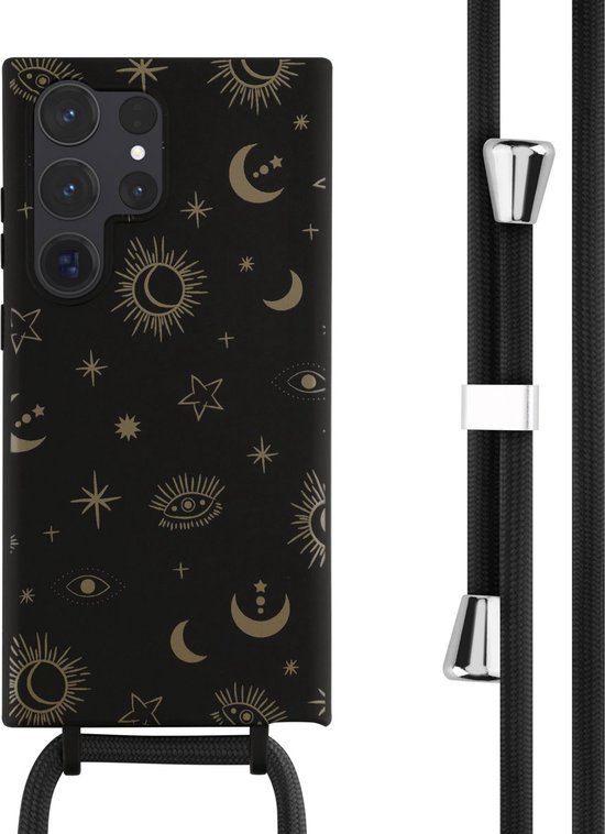 Coque Samsung Galaxy S23 Ultra - Coque design iMoshion en Siliconen avec cordon - Zwart / Noir ciel