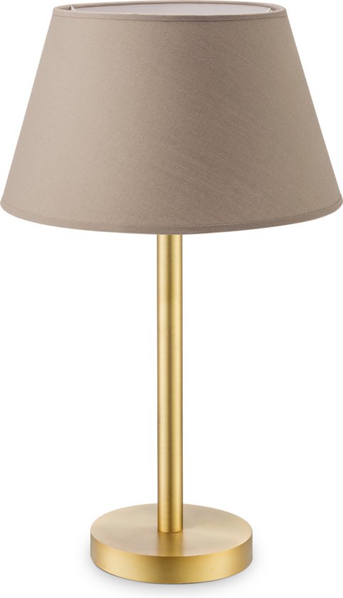 Home Sweet Home tafellamp Largo - tafellamp Stick rond mat brons inclusief lampenkap - lampenkap 30/20/17cm - tafellamp hoogte 38 cm - geschikt voor E27 LED lamp - messing/taupe