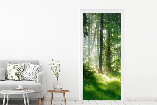 Deurposter 80x205 cm - Deursticker Natuur - Bomen - Bos - Groen - Zon - Gras - Planten - Meubelfolie zelfklevend - Deurfolie woonkamer - Interieurfolie fotobehang - Deur plakfolie - Deurstickers - Deurbehang sticker - Kamer decoratie