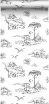 ESTAhome behang dinosaurussen zwart wit - 139269 - 0,53 x 10,05 m