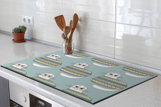 KitchenYeah® Inductie beschermer 81.6x52.7 cm - Meisje - Katten - Trui - Patronen - Girl - Kids - Kinderen - Meiden - Kookplaataccessoires - Afdekplaat voor kookplaat - Inductiebeschermer - Inductiemat - Inductieplaat mat