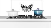 Spatscherm keuken 60x30 cm - Kookplaat achterwand Vlinder - Botanisch - Vintage - Zwart wit - Muurbeschermer - Spatwand fornuis - Hoogwaardig aluminium