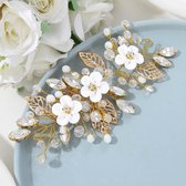 bruiloftshaarwijnstokken met bloemen en kristal, haarstuk voor bruid, bruidshaaraccessoires voor vrouwen en meisjes, bruiloft parel haarspelden parel bloem kristal strass haarspelden clips (Goud)