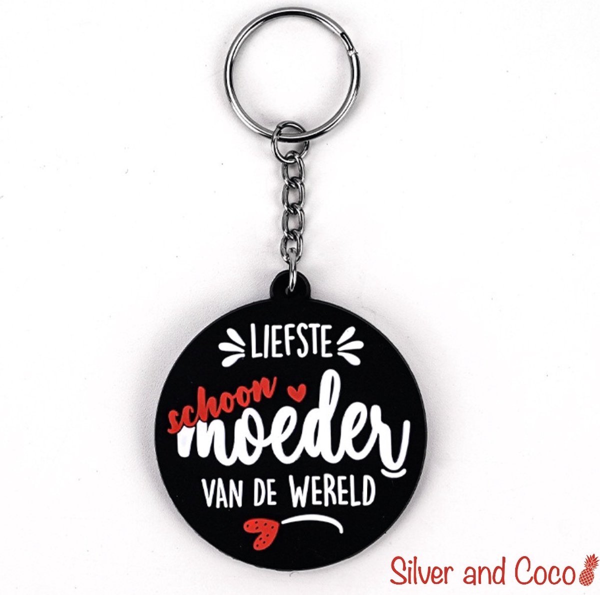 SilverAndCoco® - Moederdag Verjaardag Cadeautje Kind / 2D Sleutelhanger Auto Huis / Sinterklaas Schoen Cadeau Key Chain / Sleutel Ring Sleutels - Schoonmoeder / Mom / Mama